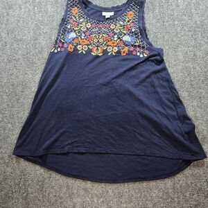 J.Jill Womens Navy Tank Top Floral Embroidery Size Medium